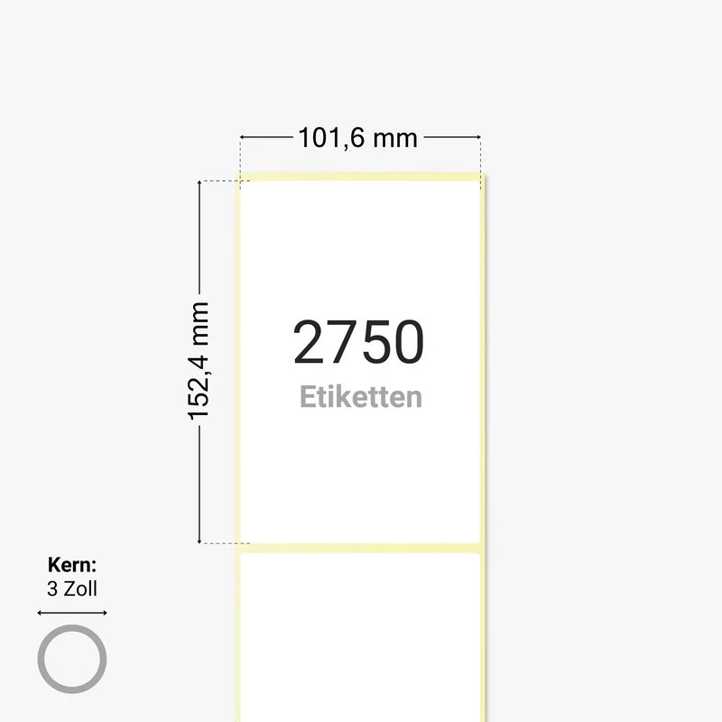 DHL Versandetiketten, Thermopapier, 101,6 x 152,4 mm, 3 Zoll Kern, permanent haftend, weiß, 2.750 Etiketten pro Rolle