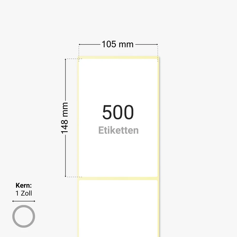 DHL Versandetiketten, Thermopapier, 105 x 148 mm, 1 Zoll Kern, permanent haftend, weiß, 500 Etiketten pro Rolle