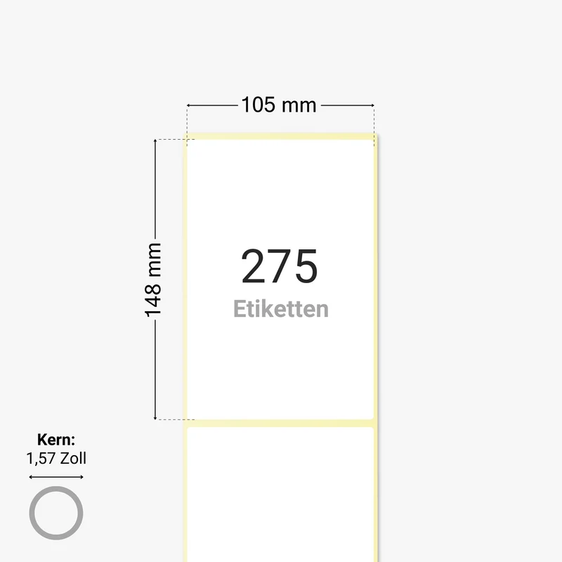 DHL Versandetiketten, Thermopapier, 105 x 148 mm, 1,57 Zoll Kern, permanent haftend, weiß, 275 Etiketten pro Rolle