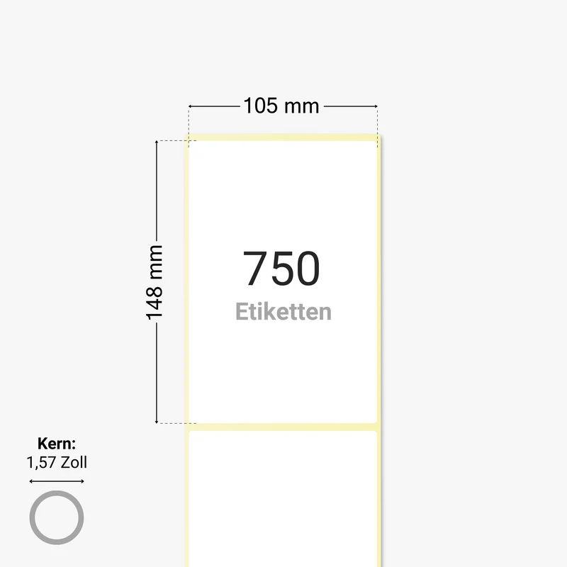 DHL Versandetiketten, Thermopapier, 105 x 148 mm, 1,57 Zoll Kern, permanent haftend, weiß, 750 Etiketten pro Rolle