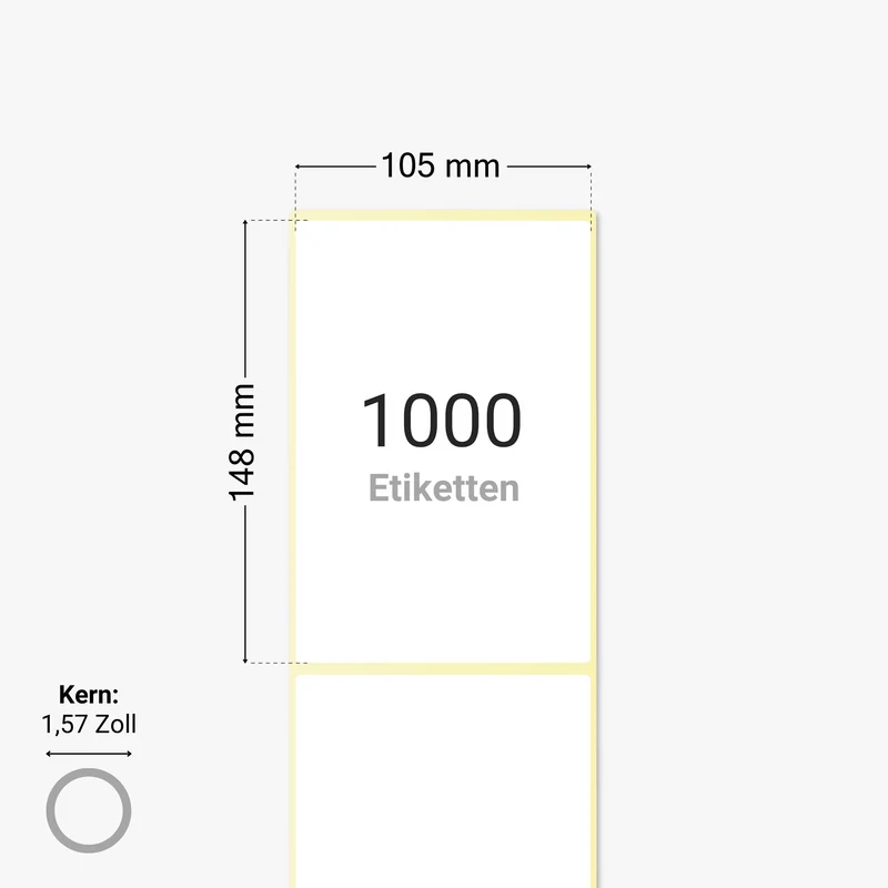 DHL Versandetiketten, Thermopapier, 105 x 148 mm, 1,57 Zoll Kern, permanent haftend, weiß, 1.000 Etiketten pro Rolle