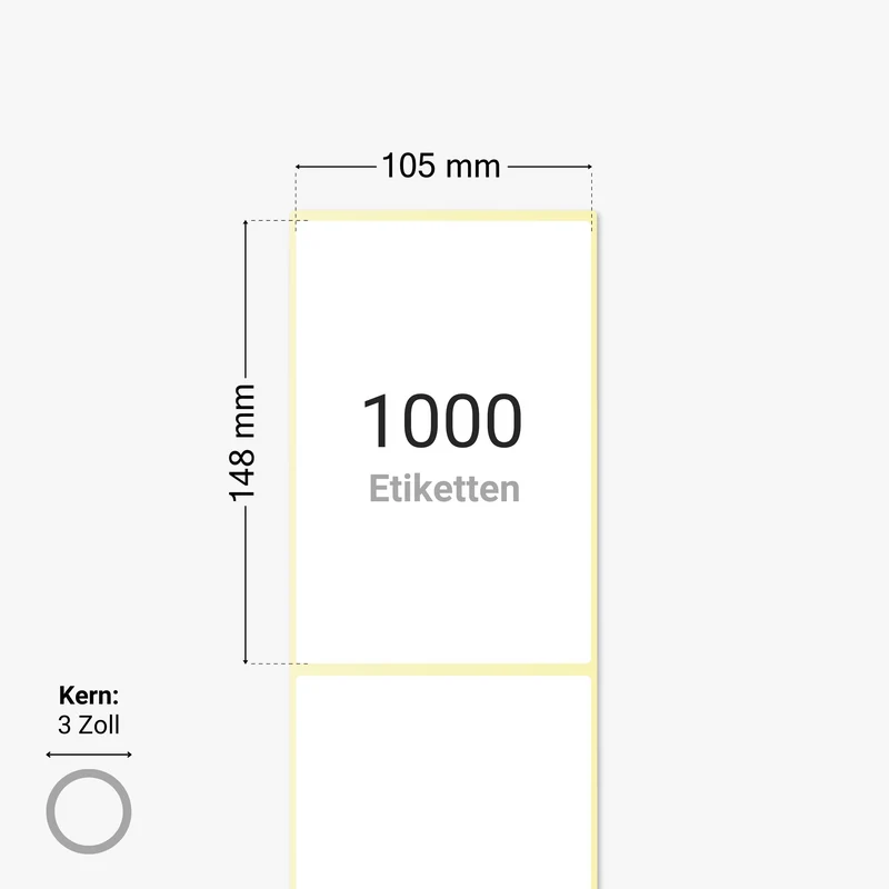 DHL Versandetiketten, Thermopapier, 105 x 148 mm, 3 Zoll Kern, permanent haftend, weiß, 1.000 Etiketten pro Rolle